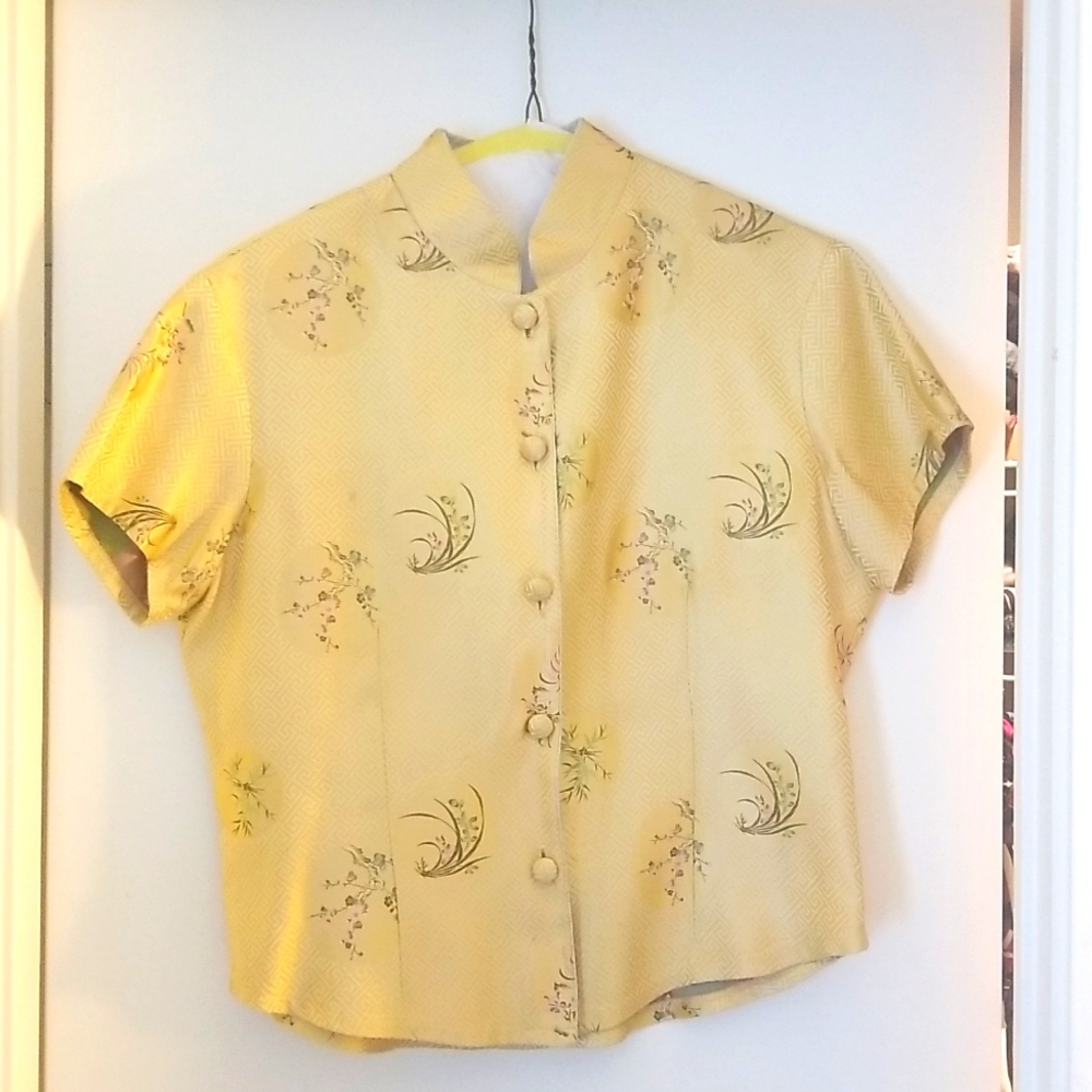 Silk mandarin collar button down Gigi Clark top